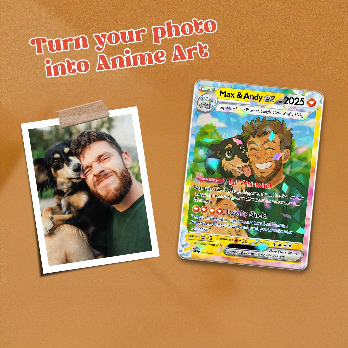 Custom Pet Pokemon Card | Personalized Dog Cat Portrait, Anime Style Card, Pet memorial, Pet Gift, Dog Gift, Cat Gift, Pet Lover Gift